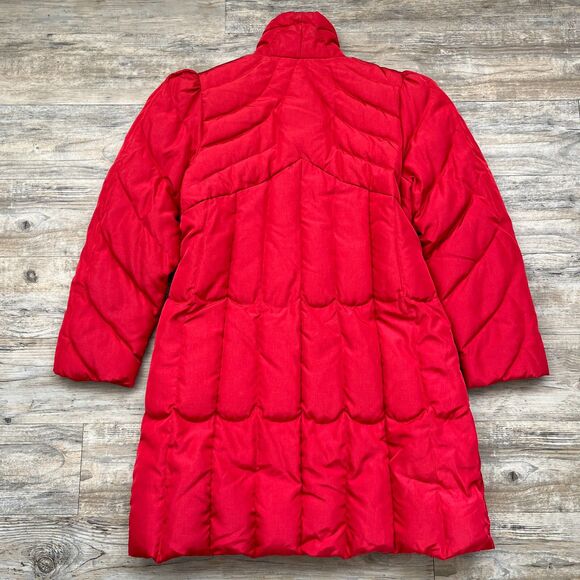 Down Vintage Jacket Red Puffer Long Trench Coat Winter 80s Unique Bright Large - Picture 2 of 9